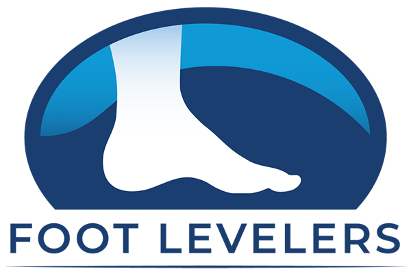 Blue logo with foot cutout which says Foot Levelers.